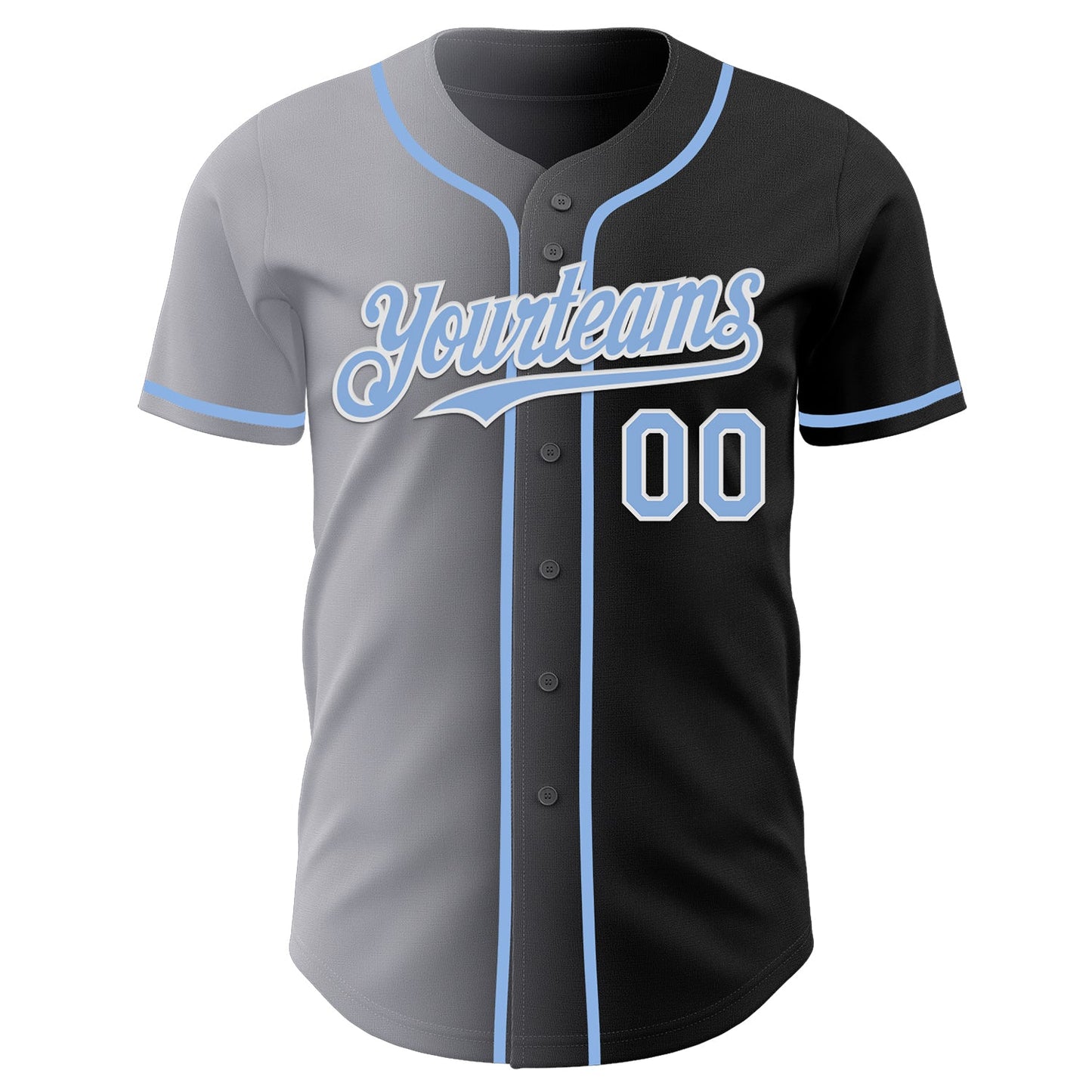 Custom Black Light Blue Gray-White Authentic Gradient Fashion Baseball Jersey view 2