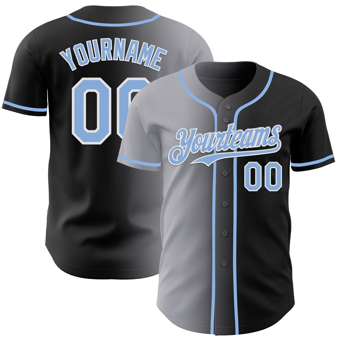 Custom Black Light Blue Gray-White Authentic Gradient Fashion Baseball Jersey - Main View
