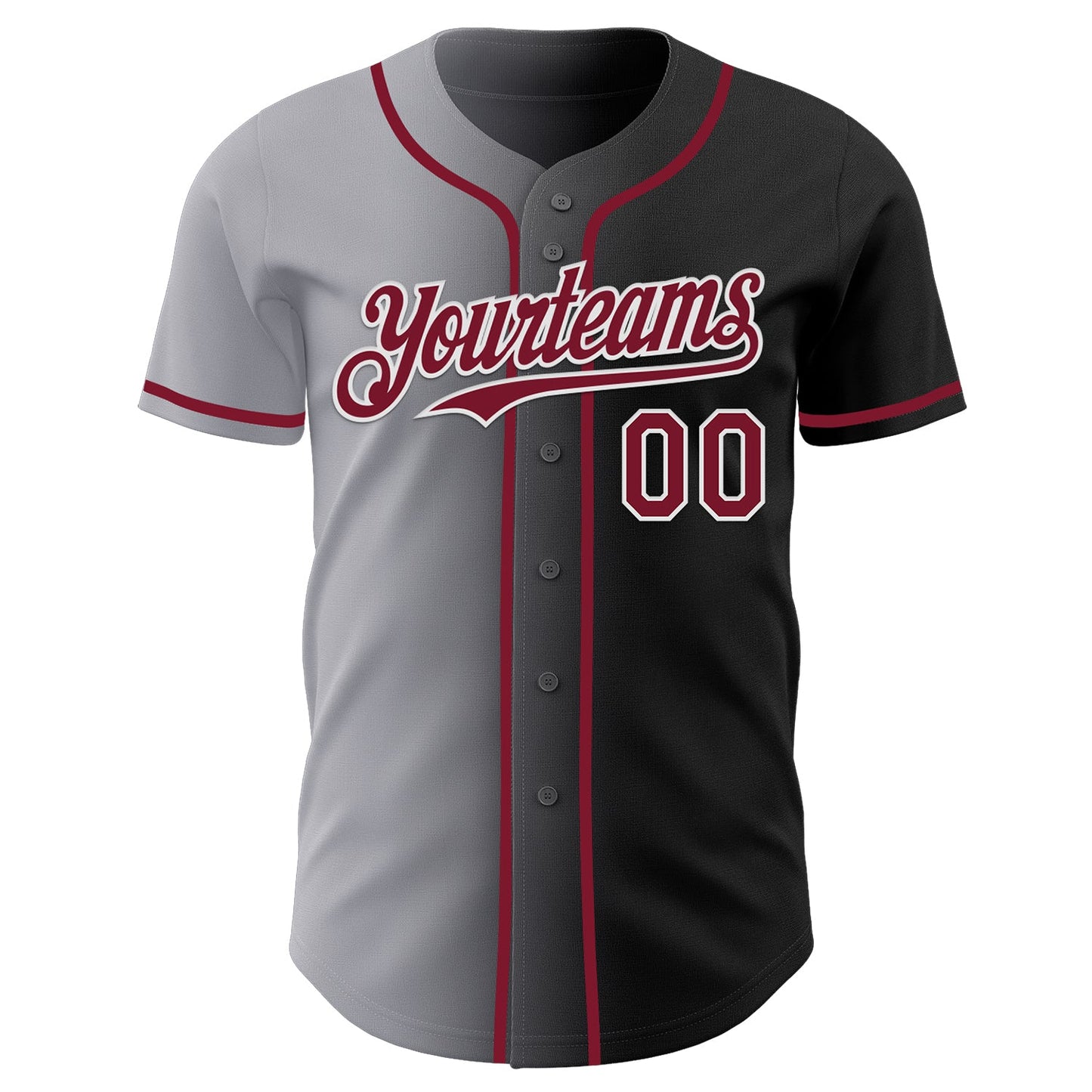 Custom Black Crimson Gray-White Authentic Gradient Fashion Baseball Jersey view 2