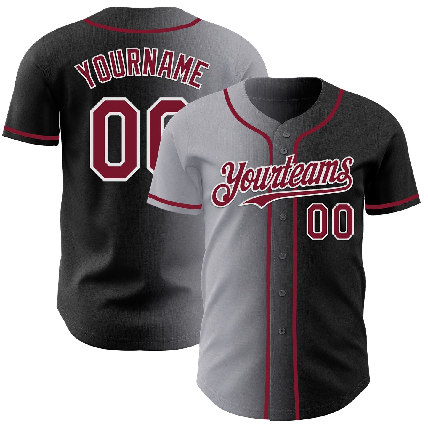 Custom Black Crimson Gray-White Authentic Gradient Fashion Baseball Jersey - Main View
