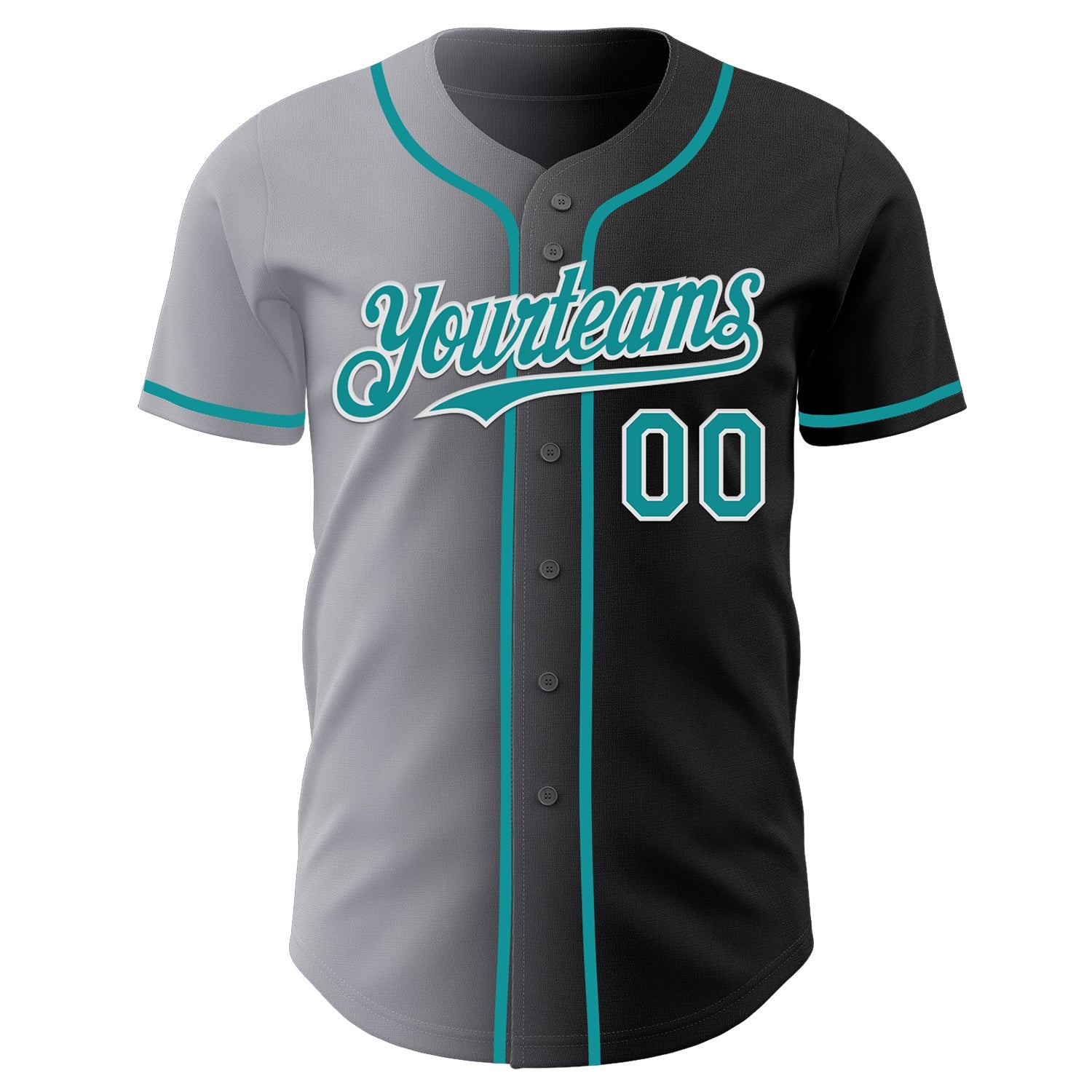 Custom Black Teal Gray-White Authentic Gradient Fashion Baseball Jersey view 2