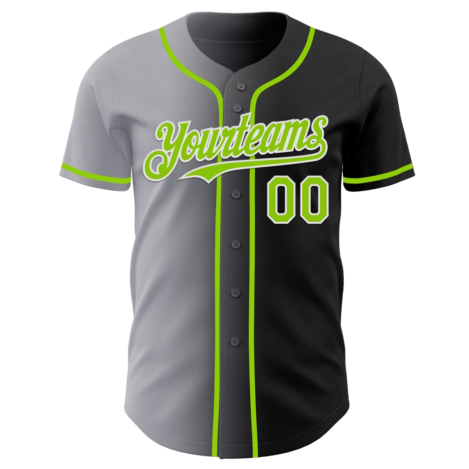 Custom Black Neon Green Gray-White Authentic Gradient Fashion Baseball Jersey view 2