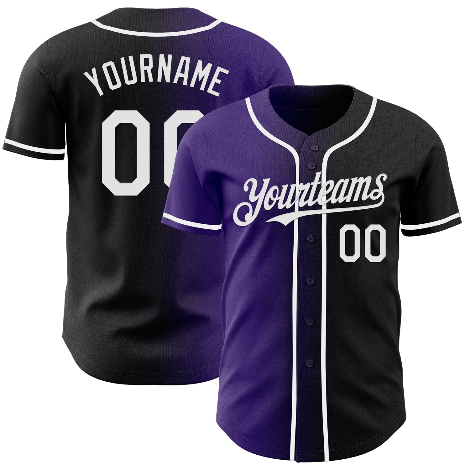 Custom Black White-Purple Authentic Gradient Fashion Baseball Jersey - Main View