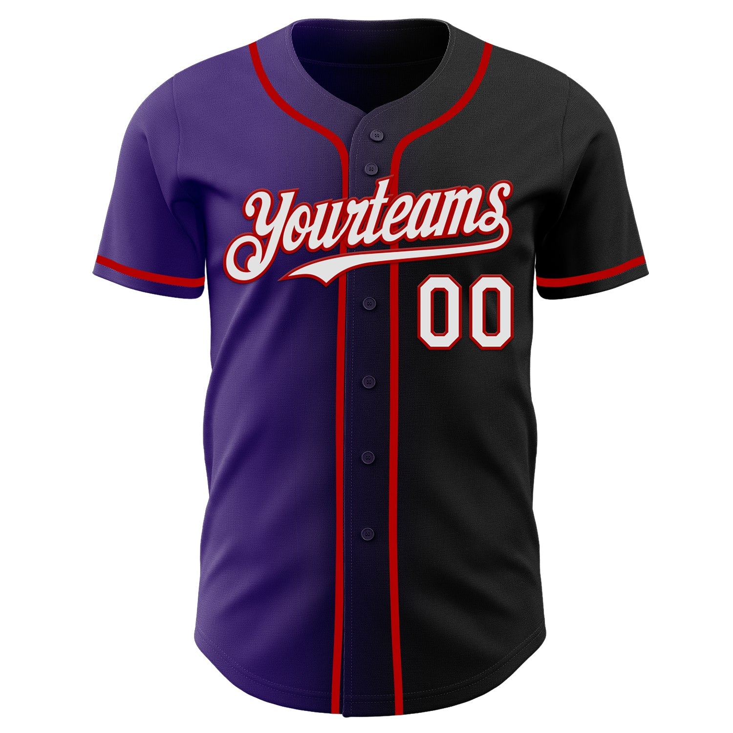 Custom Black White Purple-Red Authentic Gradient Fashion Baseball Jersey view 2