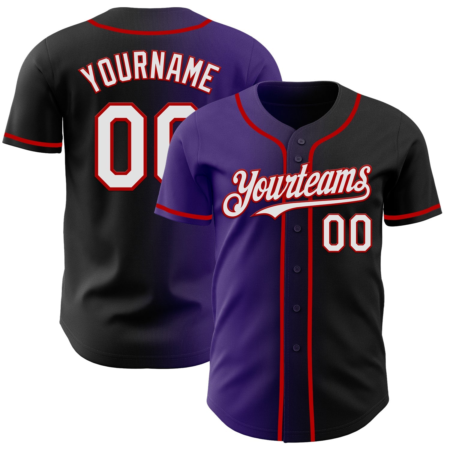 Custom Black White Purple-Red Authentic Gradient Fashion Baseball Jersey - Main View