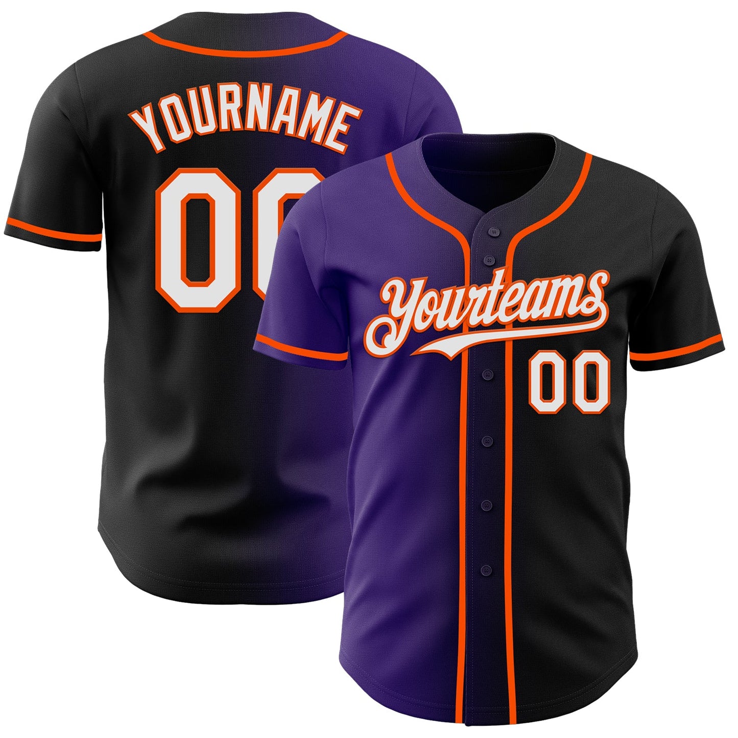 Custom Black White Purple-Orange Authentic Gradient Fashion Baseball Jersey - Main View