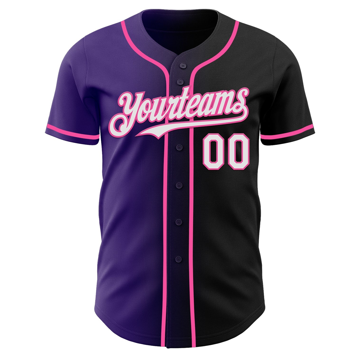 Custom Black White Purple-Pink Authentic Gradient Fashion Baseball Jersey view 2