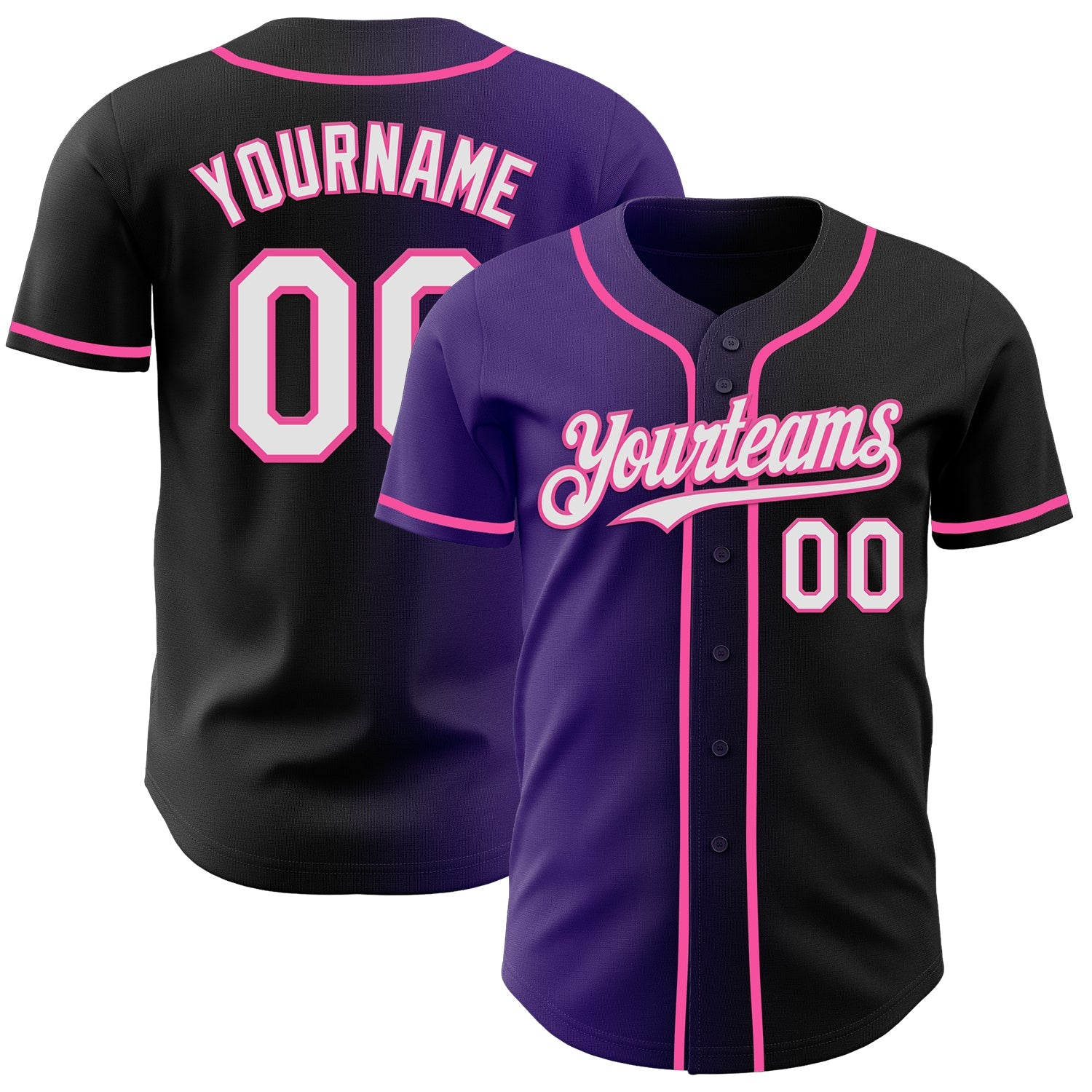 Custom Black White Purple-Pink Authentic Gradient Fashion Baseball Jersey - Main View