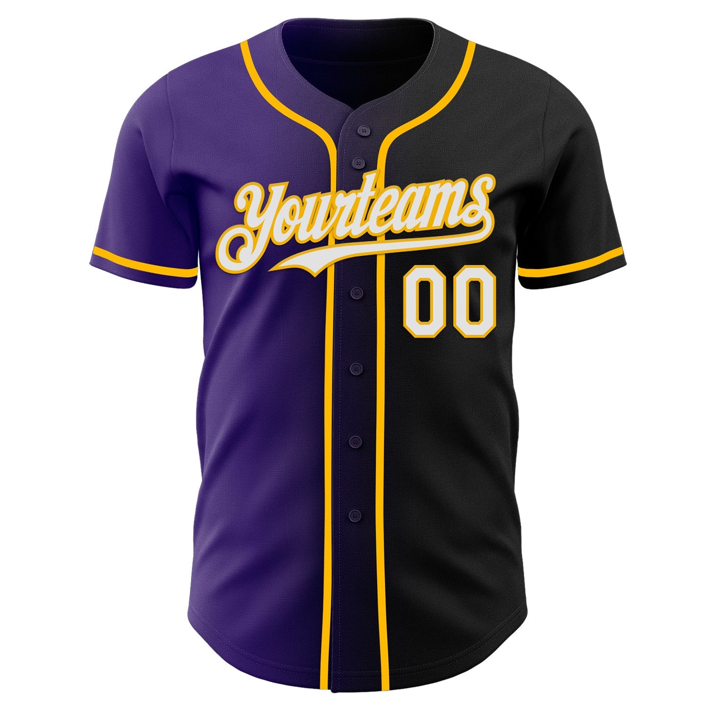 Custom Black White Purple-Gold Authentic Gradient Fashion Baseball Jersey view 2
