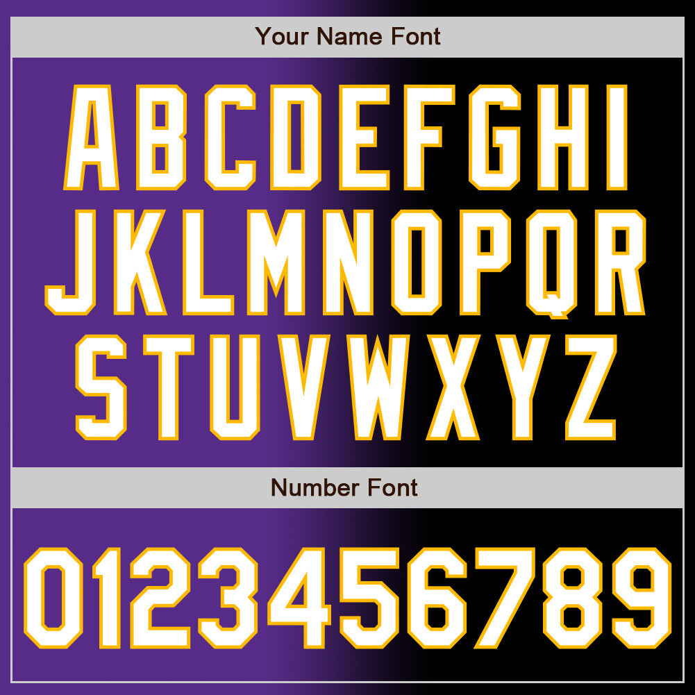 Custom Black White Purple-Gold Authentic Gradient Fashion Baseball Jersey view 5