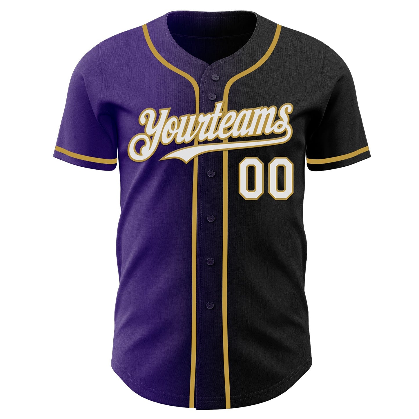 Custom Black White Purple-Old Gold Authentic Gradient Fashion Baseball Jersey view 2