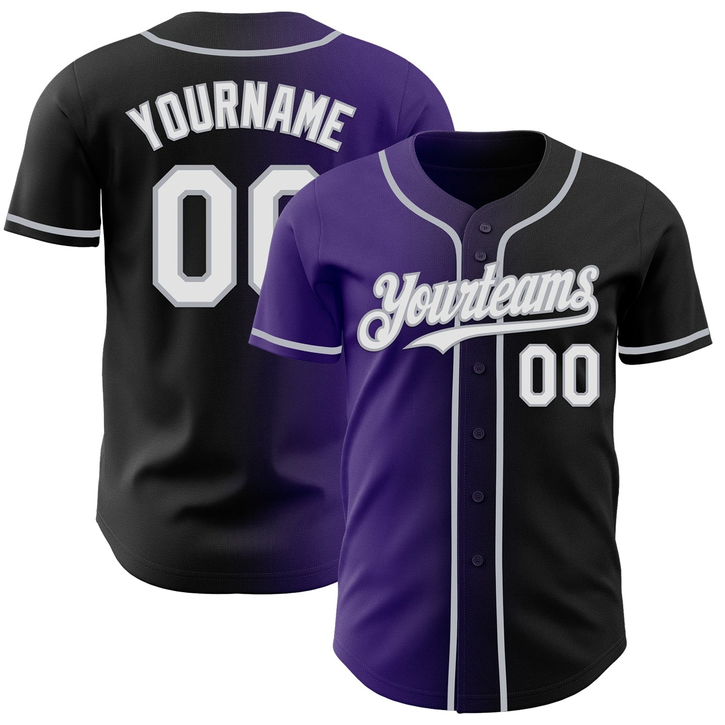 Custom Black White Purple-Gray Authentic Gradient Fashion Baseball Jersey - Main View