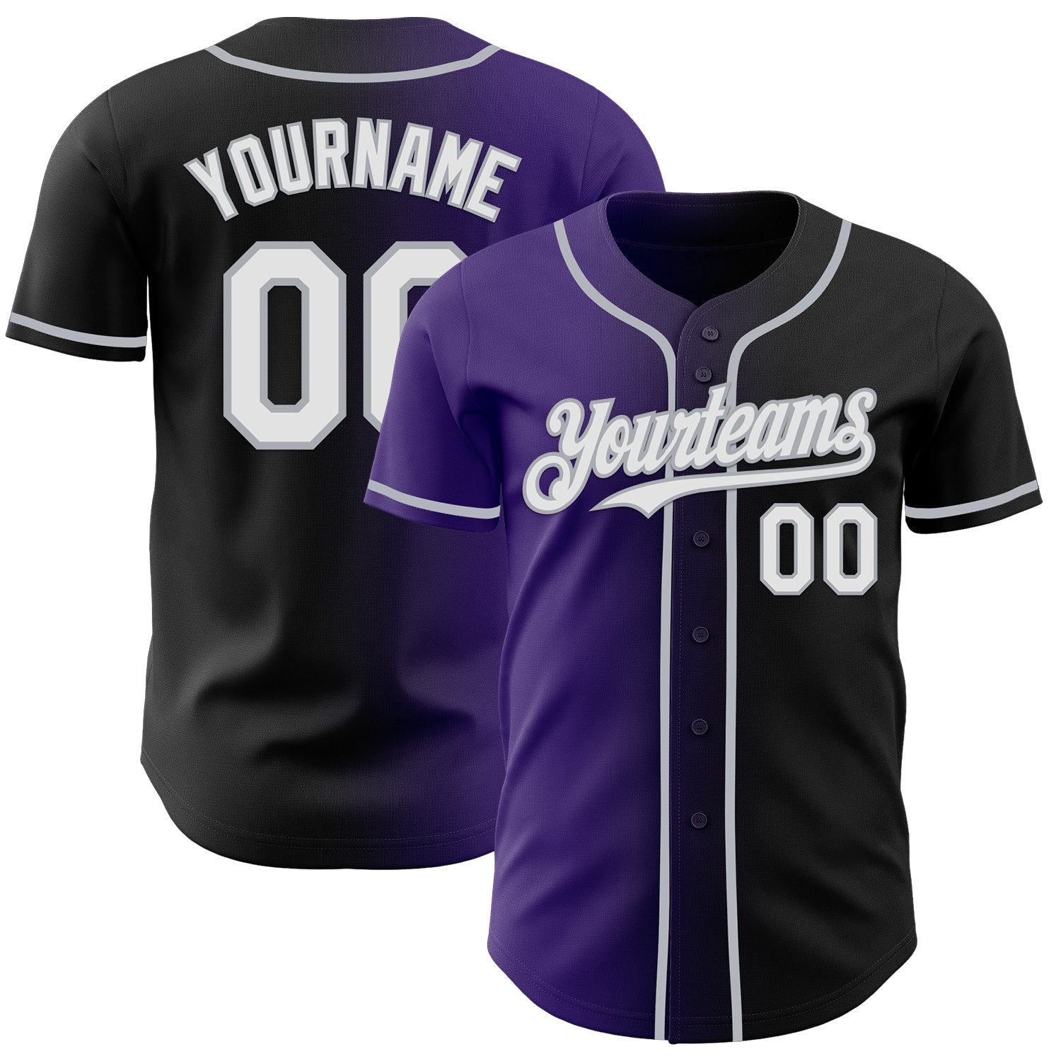 Custom Black White Purple-Gray Authentic Gradient Fashion Baseball Jersey - Main View