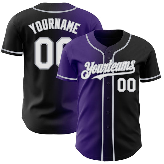 Custom Black White Purple-Gray Authentic Gradient Fashion Baseball Jersey - Main View