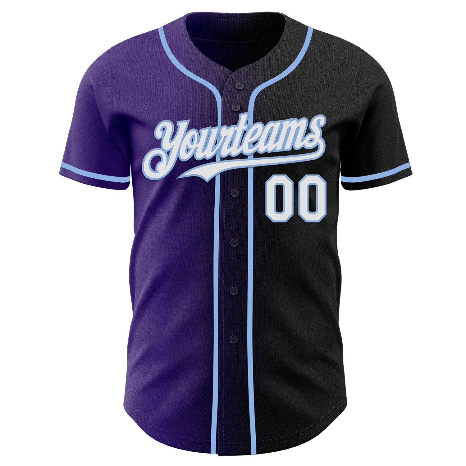 Custom Black White Purple-Light Blue Authentic Gradient Fashion Baseball Jersey view 2
