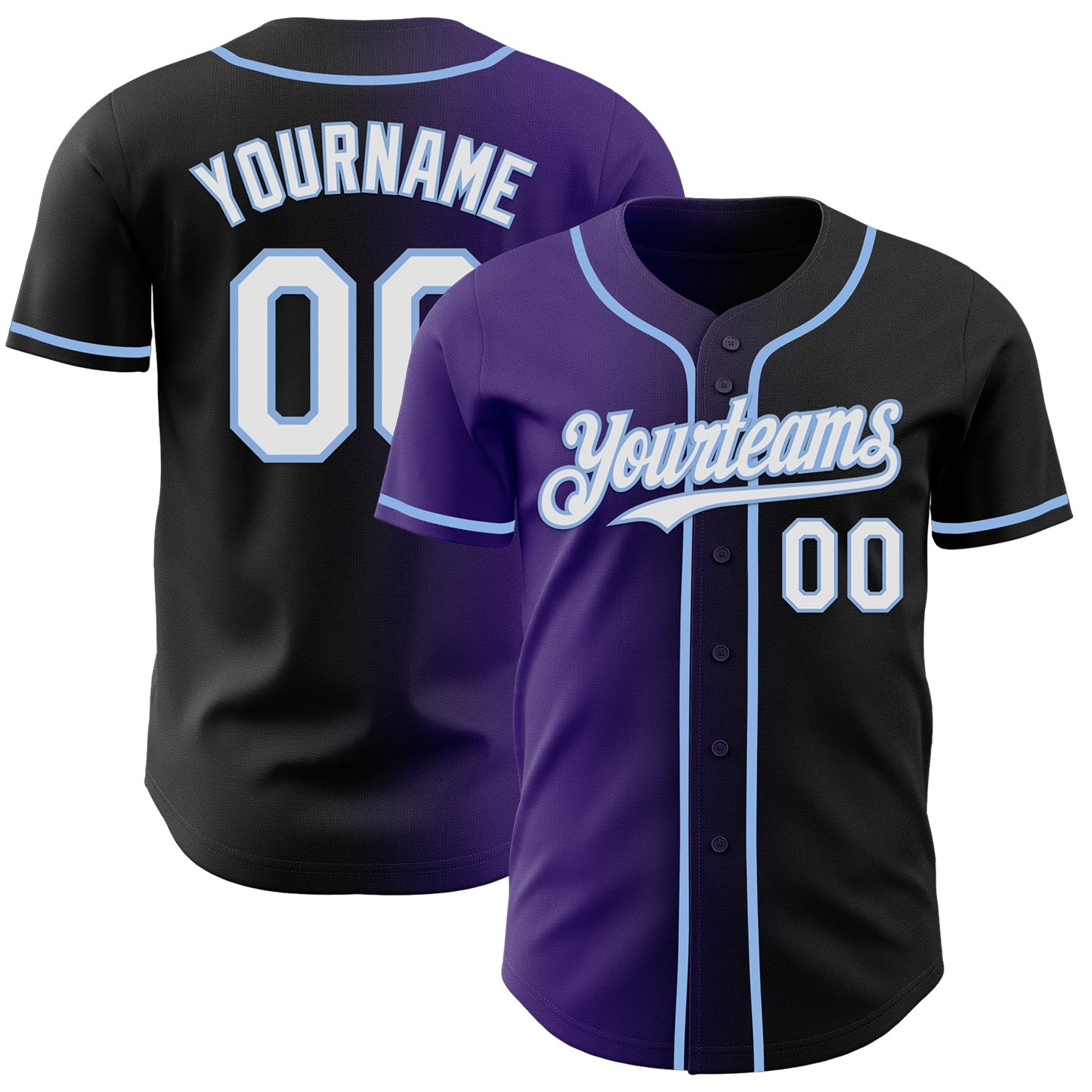 Custom Black White Purple-Light Blue Authentic Gradient Fashion Baseball Jersey - Main View