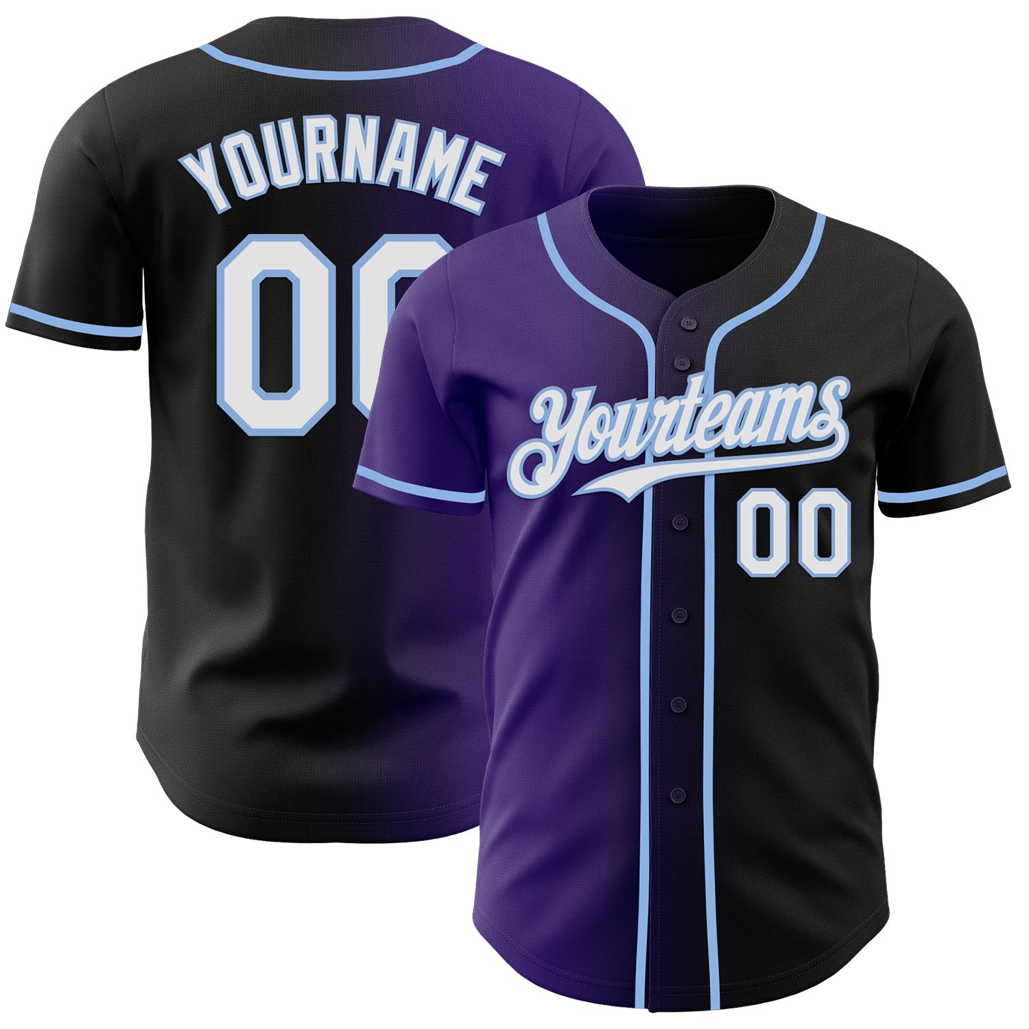 Custom Black White Purple-Light Blue Authentic Gradient Fashion Baseball Jersey - Main View