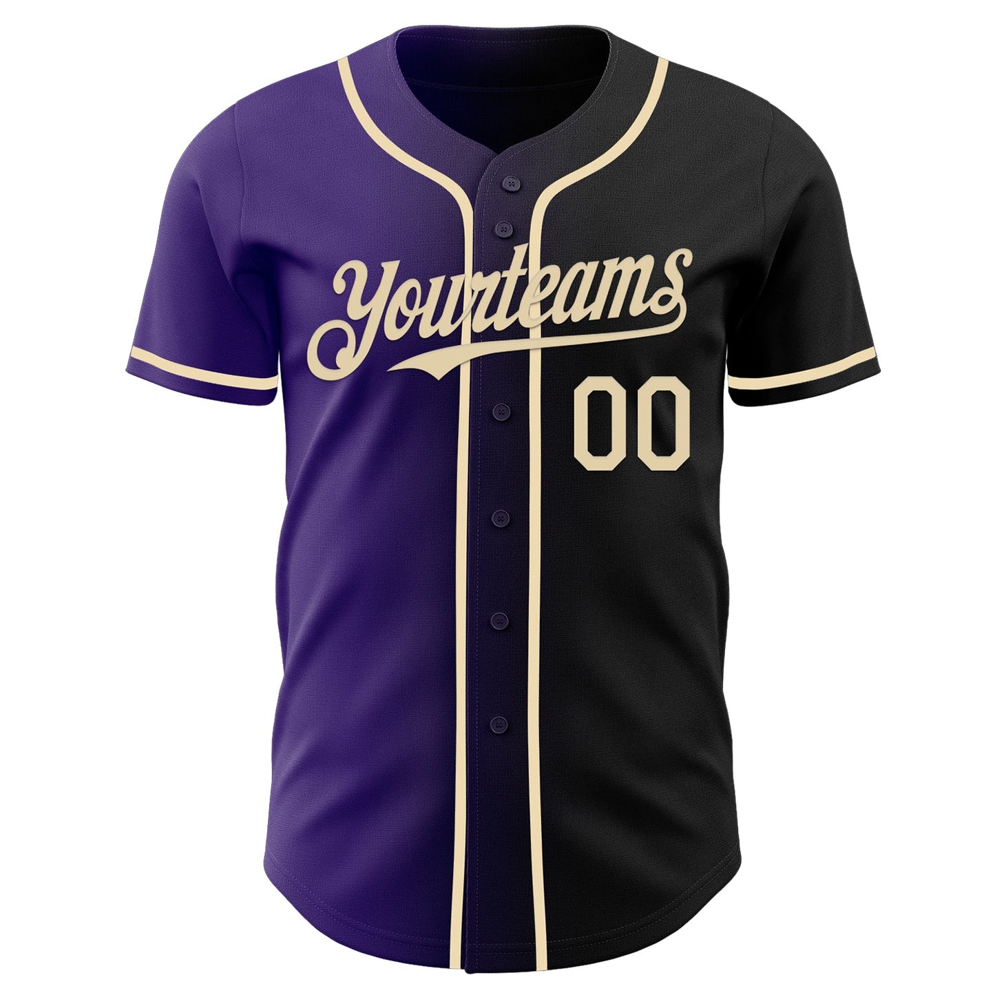 Custom Black Cream-Purple Authentic Gradient Fashion Baseball Jersey view 2