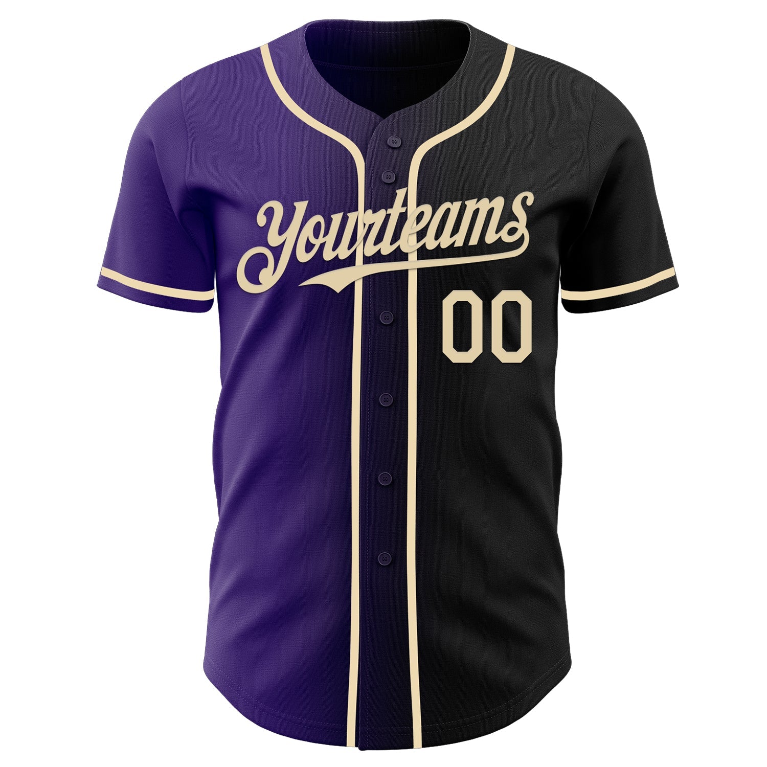 Custom Black Cream-Purple Authentic Gradient Fashion Baseball Jersey view 2