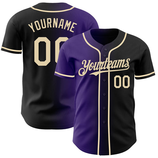Custom Black Cream-Purple Authentic Gradient Fashion Baseball Jersey - Main View