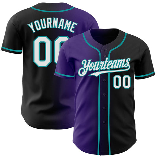 Custom Black White Purple-Teal Authentic Gradient Fashion Baseball Jersey - Main View