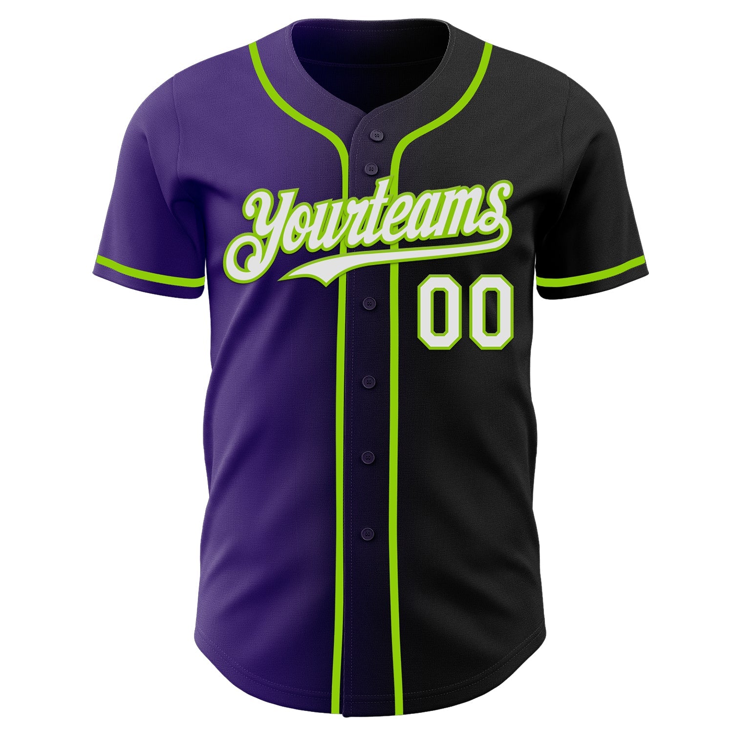 Custom Black White Purple-Neon Green Authentic Gradient Fashion Baseball Jersey view 2