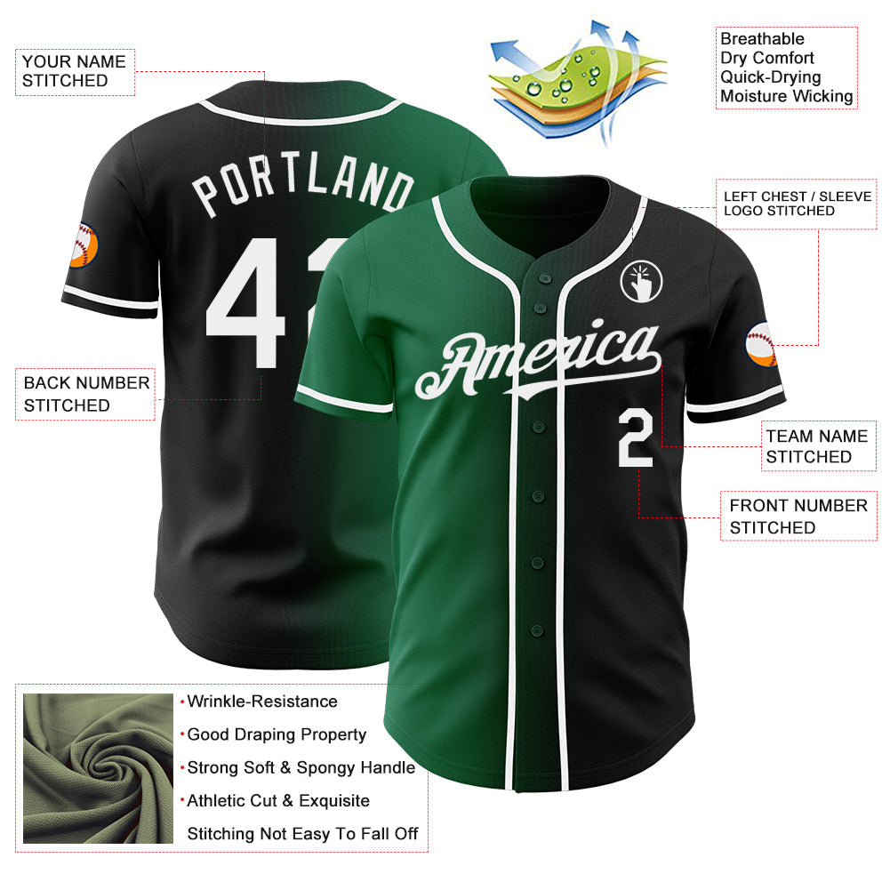 Custom Black White-Kelly Green Authentic Gradient Fashion Baseball Jersey view 3