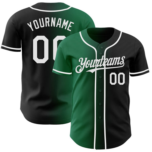 Custom Black White-Kelly Green Authentic Gradient Fashion Baseball Jersey - Main View