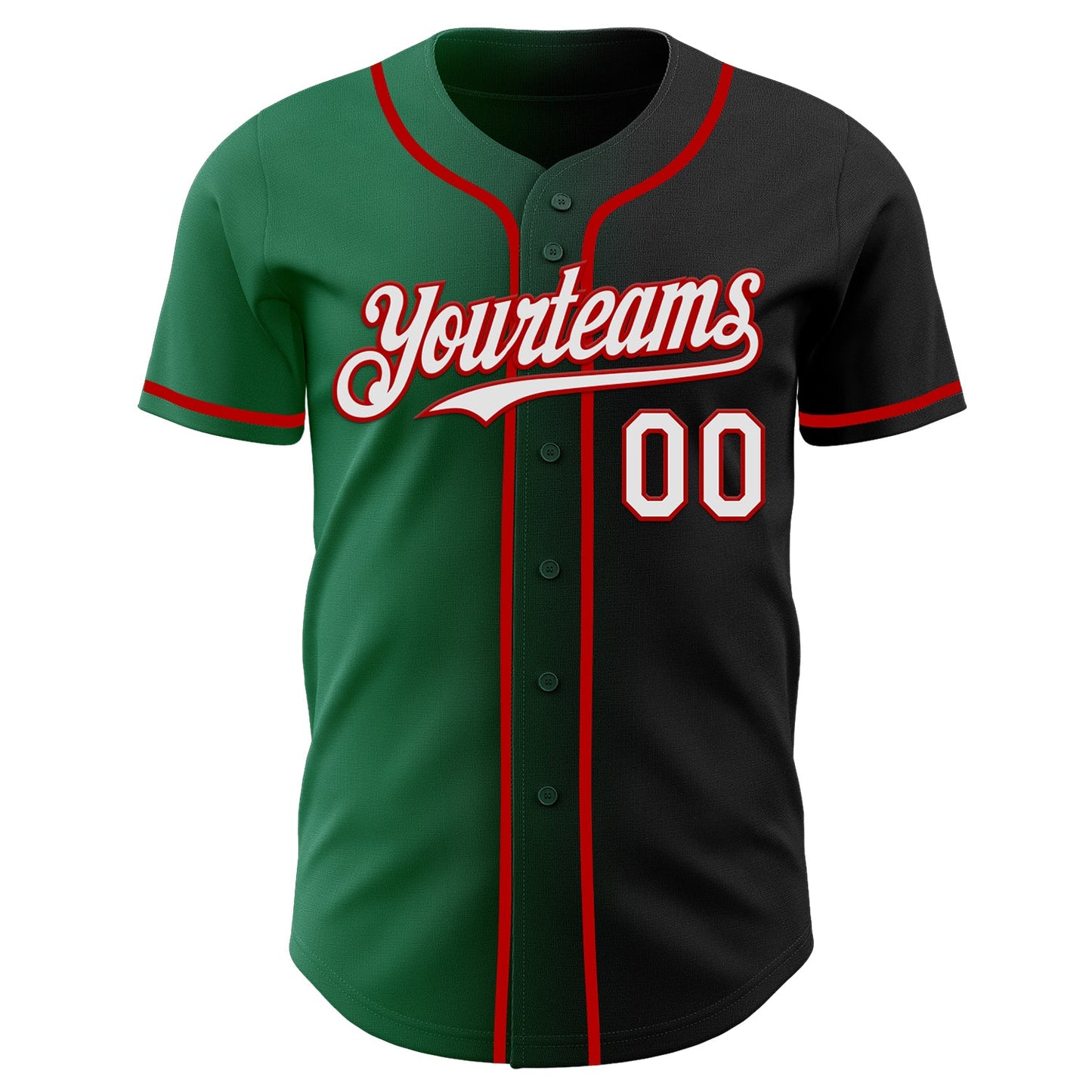 Custom Black White Kelly Green-Red Authentic Gradient Fashion Baseball Jersey view 2