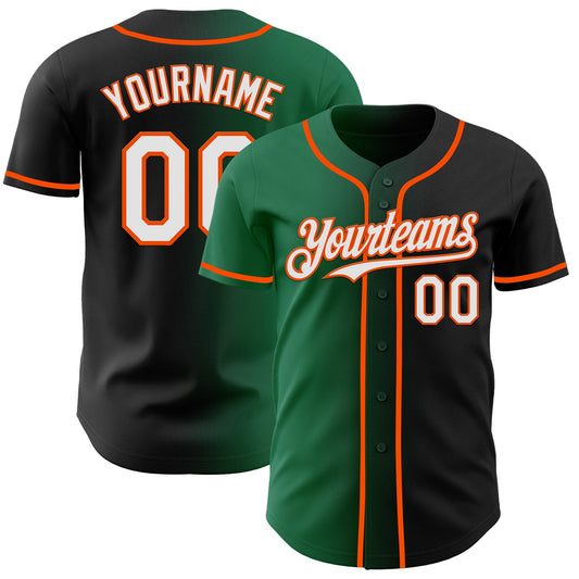 Custom Black White Kelly Green-Orange Authentic Gradient Fashion Baseball Jersey - Main View