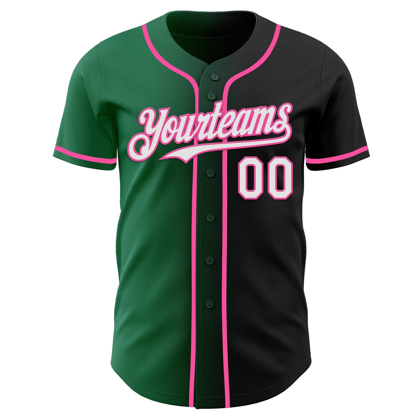 Custom Black White Kelly Green-Pink Authentic Gradient Fashion Baseball Jersey view 2