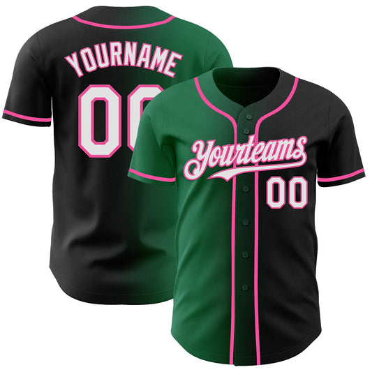 Custom Black White Kelly Green-Pink Authentic Gradient Fashion Baseball Jersey - Main View