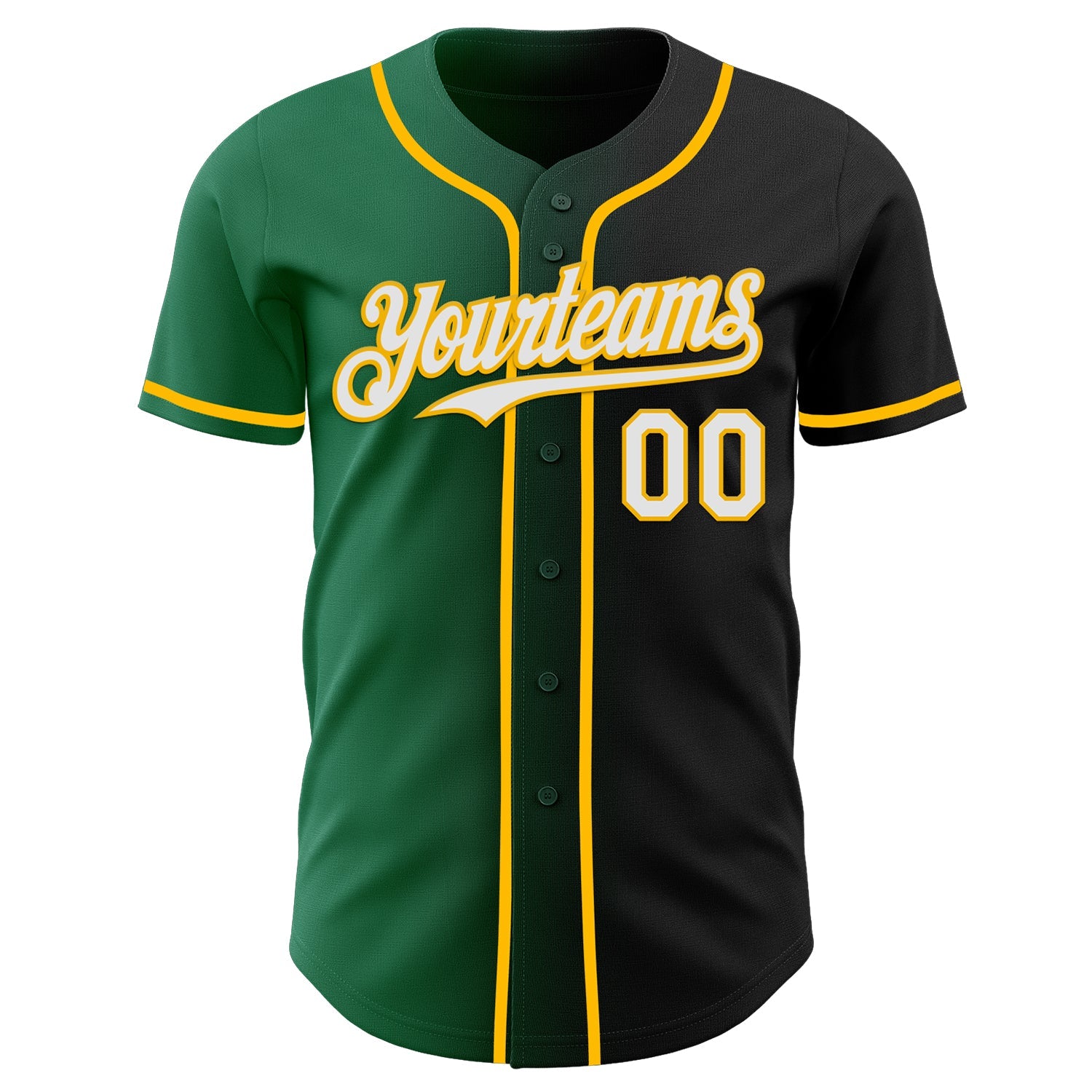Custom Black White Kelly Green-Gold Authentic Gradient Fashion Baseball Jersey view 2