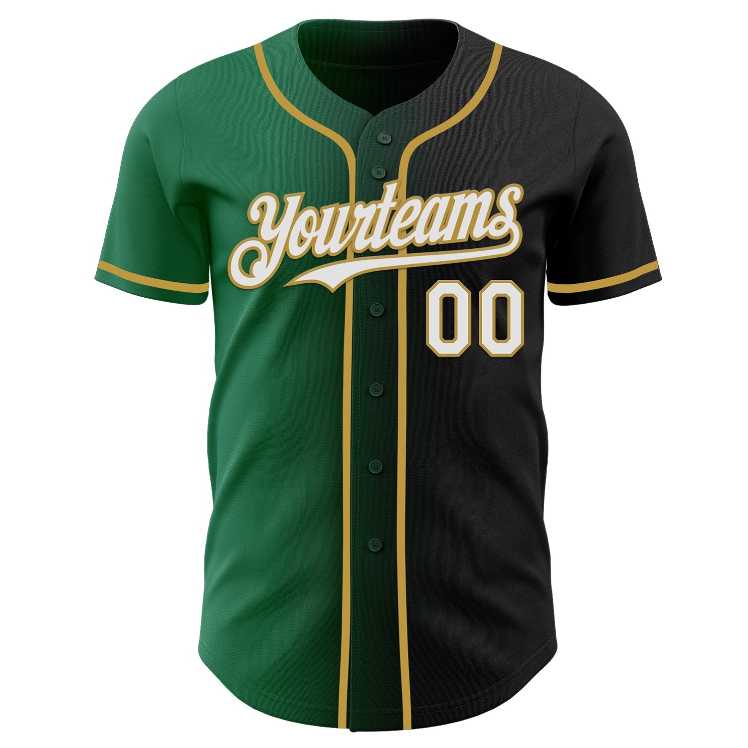 Custom Black White Kelly Green-Old Gold Authentic Gradient Fashion Baseball Jersey view 2