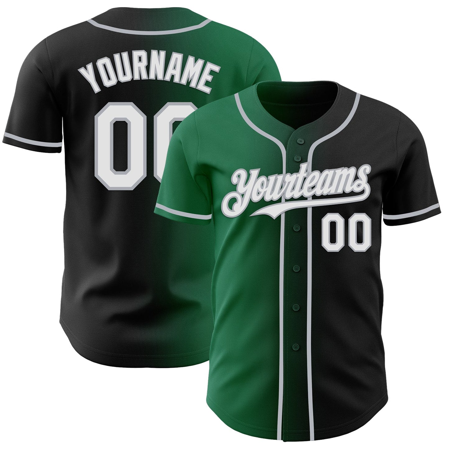 Custom Black White Kelly Green-Gray Authentic Gradient Fashion Baseball Jersey - Main View