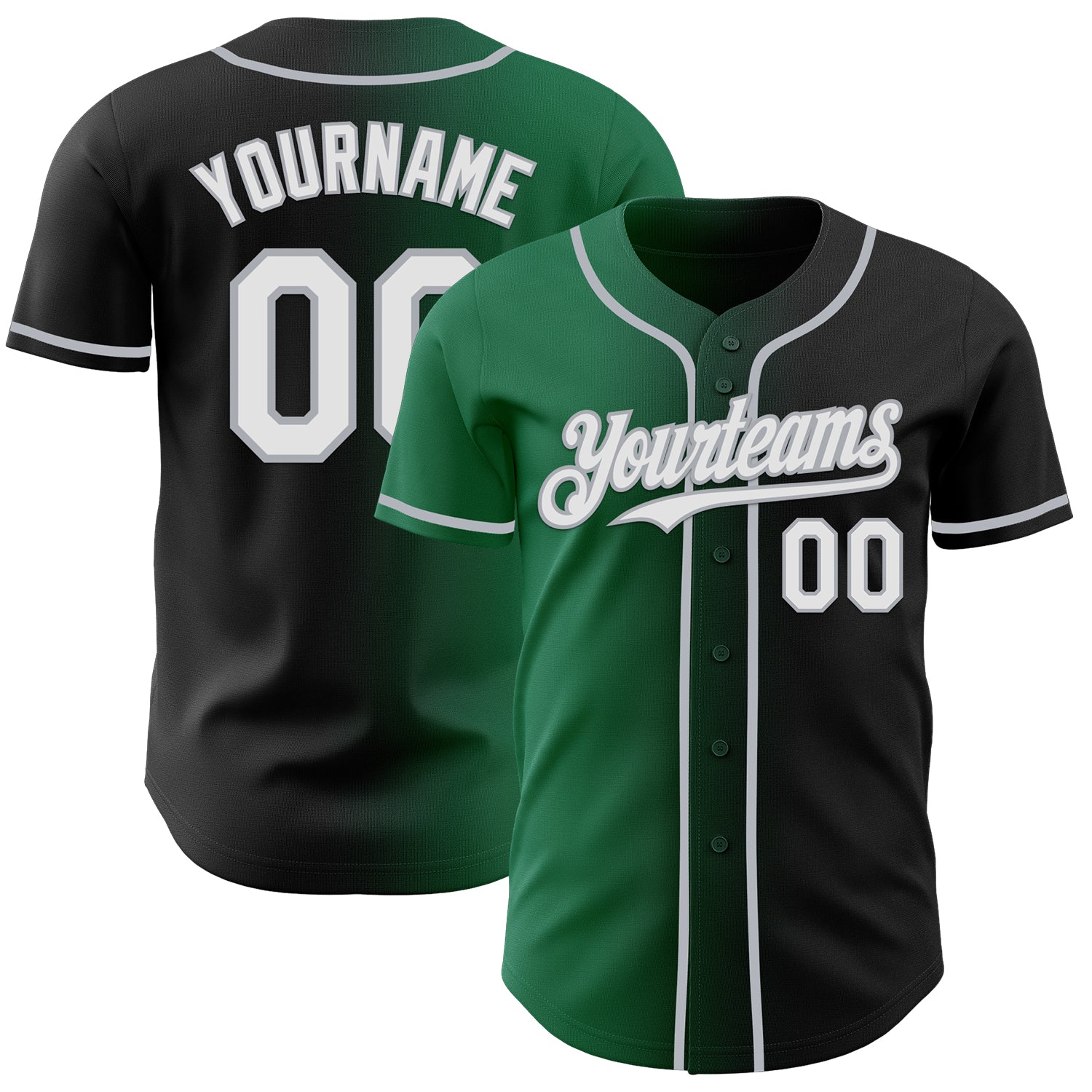 Custom Black White Kelly Green-Gray Authentic Gradient Fashion Baseball Jersey - Main View
