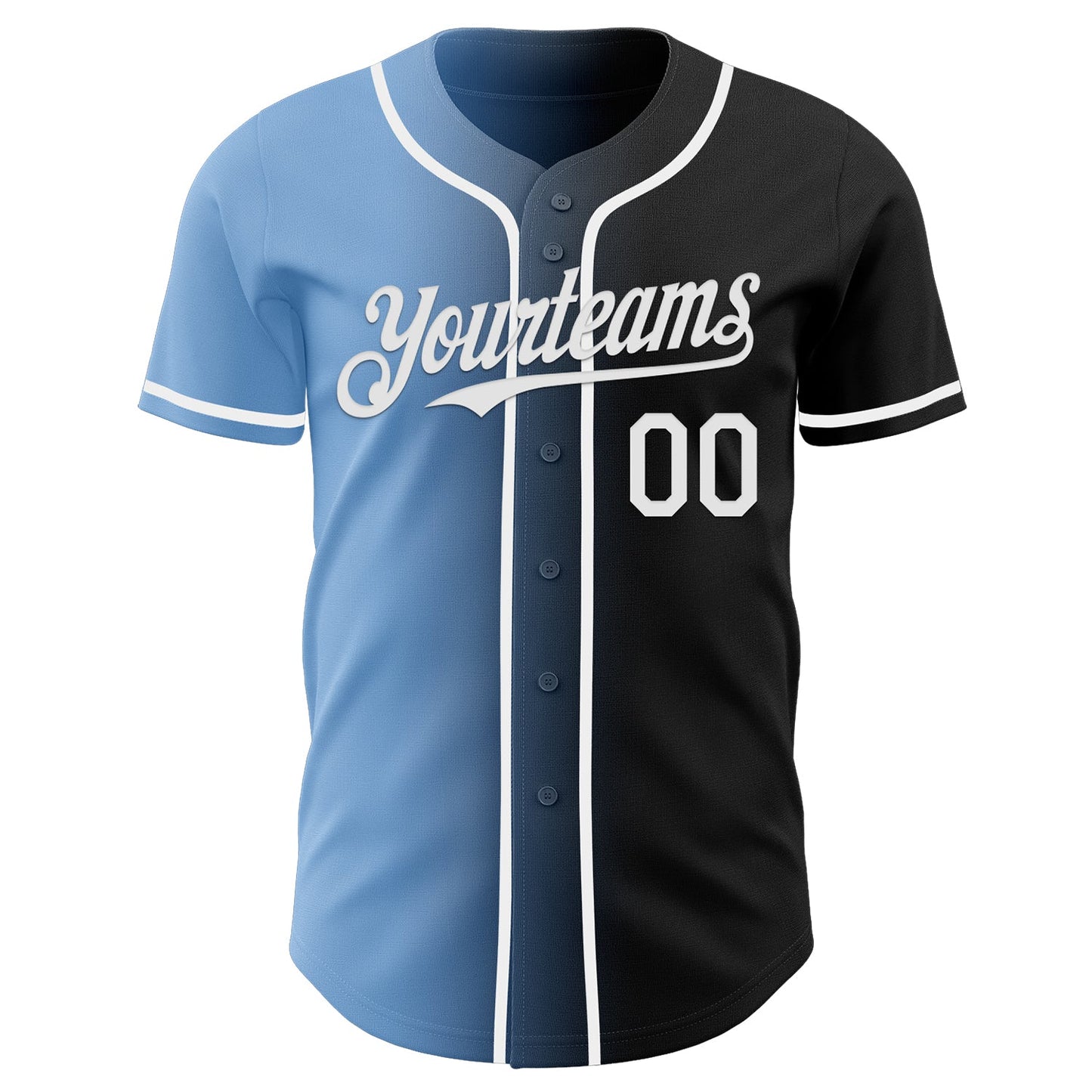 Custom Black White-Light Blue Authentic Gradient Fashion Baseball Jersey view 2