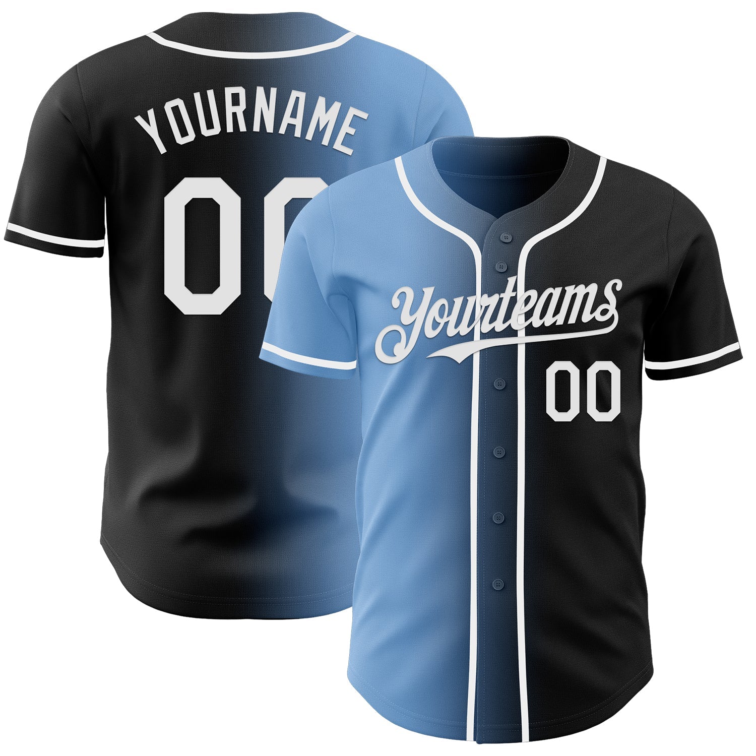 Custom Black White-Light Blue Authentic Gradient Fashion Baseball Jersey - Main View