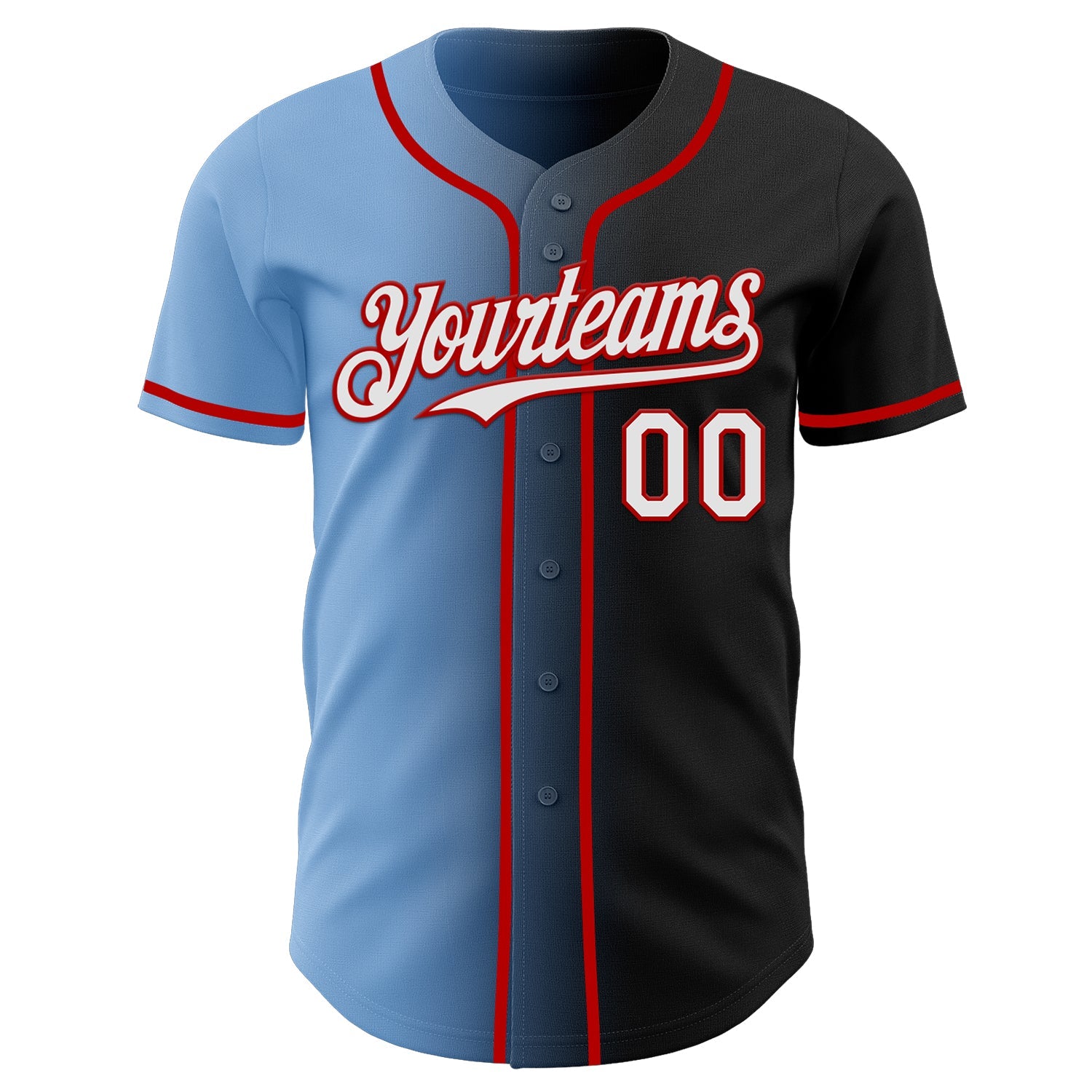 Custom Black White Light Blue-Red Authentic Gradient Fashion Baseball Jersey view 2