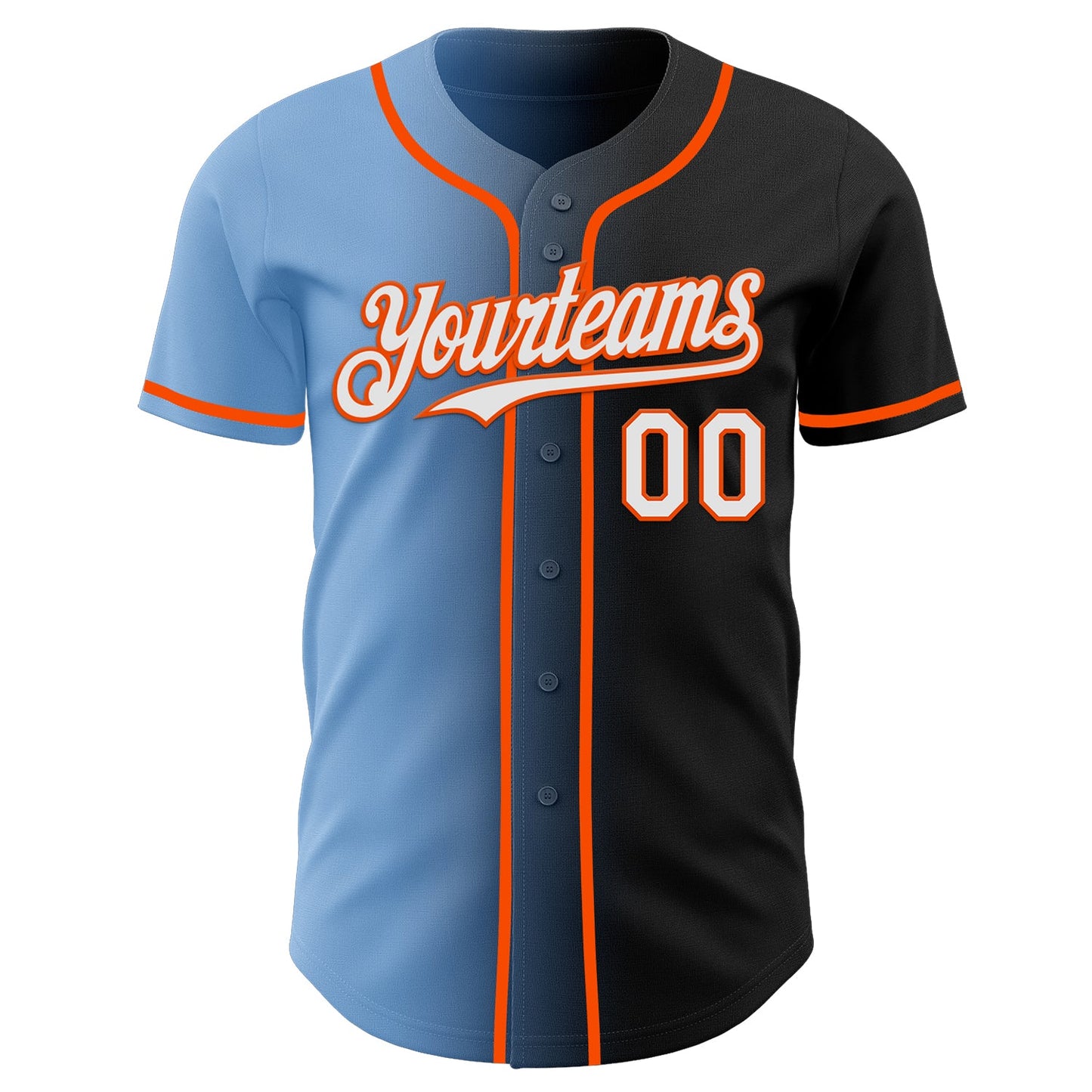 Custom Black White Light Blue-Orange Authentic Gradient Fashion Baseball Jersey view 2