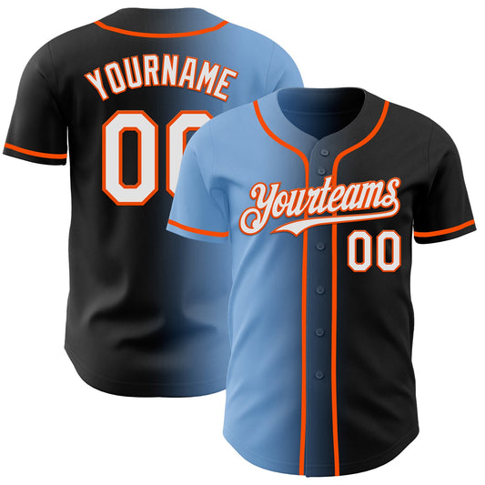 Custom Black White Light Blue-Orange Authentic Gradient Fashion Baseball Jersey - Main View