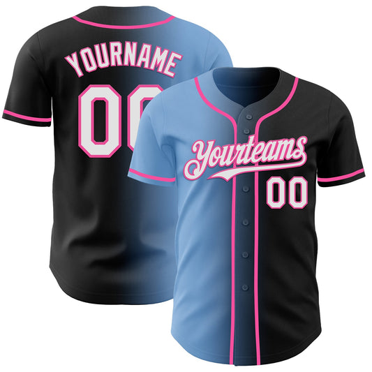 Custom Black White Light Blue-Pink Authentic Gradient Fashion Baseball Jersey - Main View