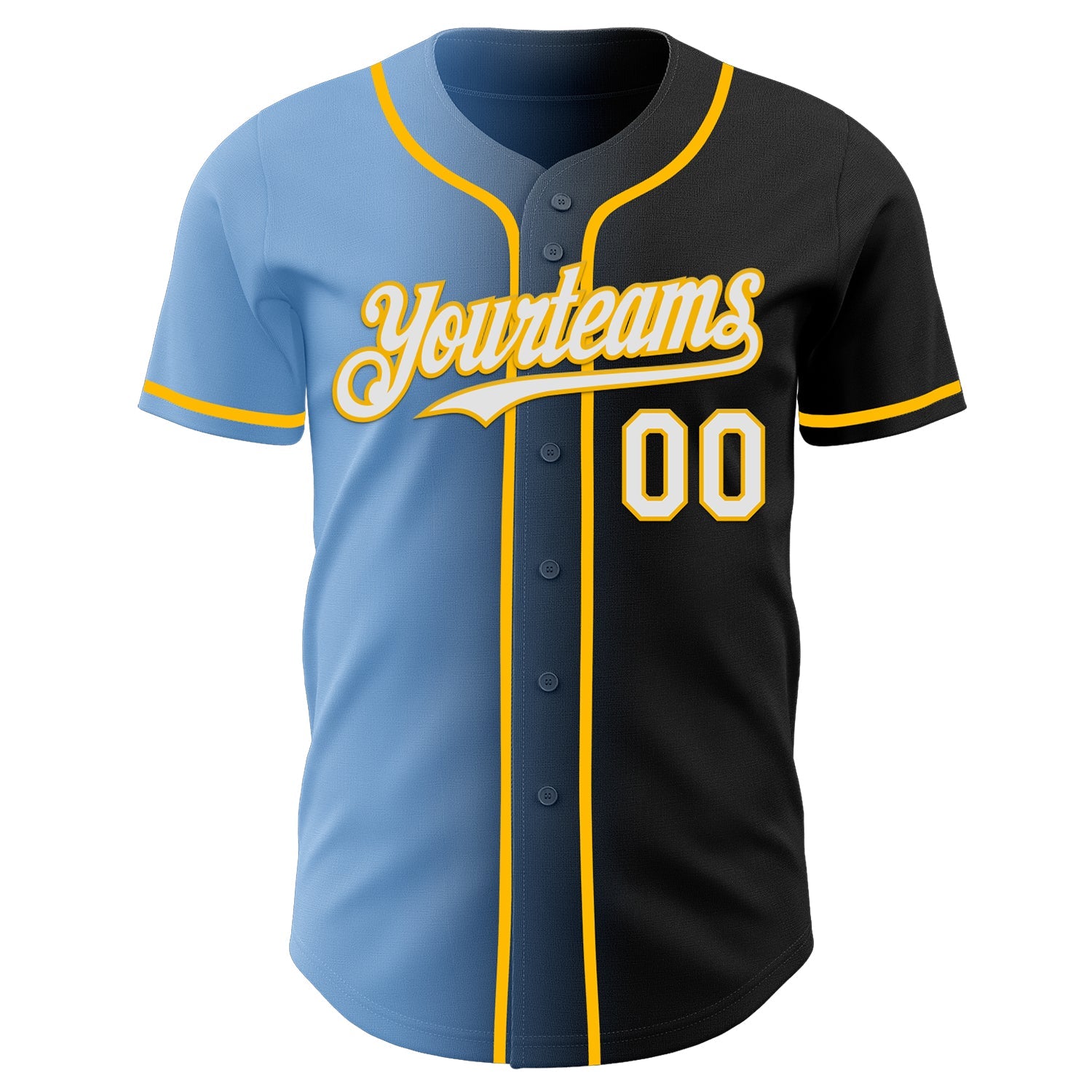 Custom Black White Light Blue-Gold Authentic Gradient Fashion Baseball Jersey view 2