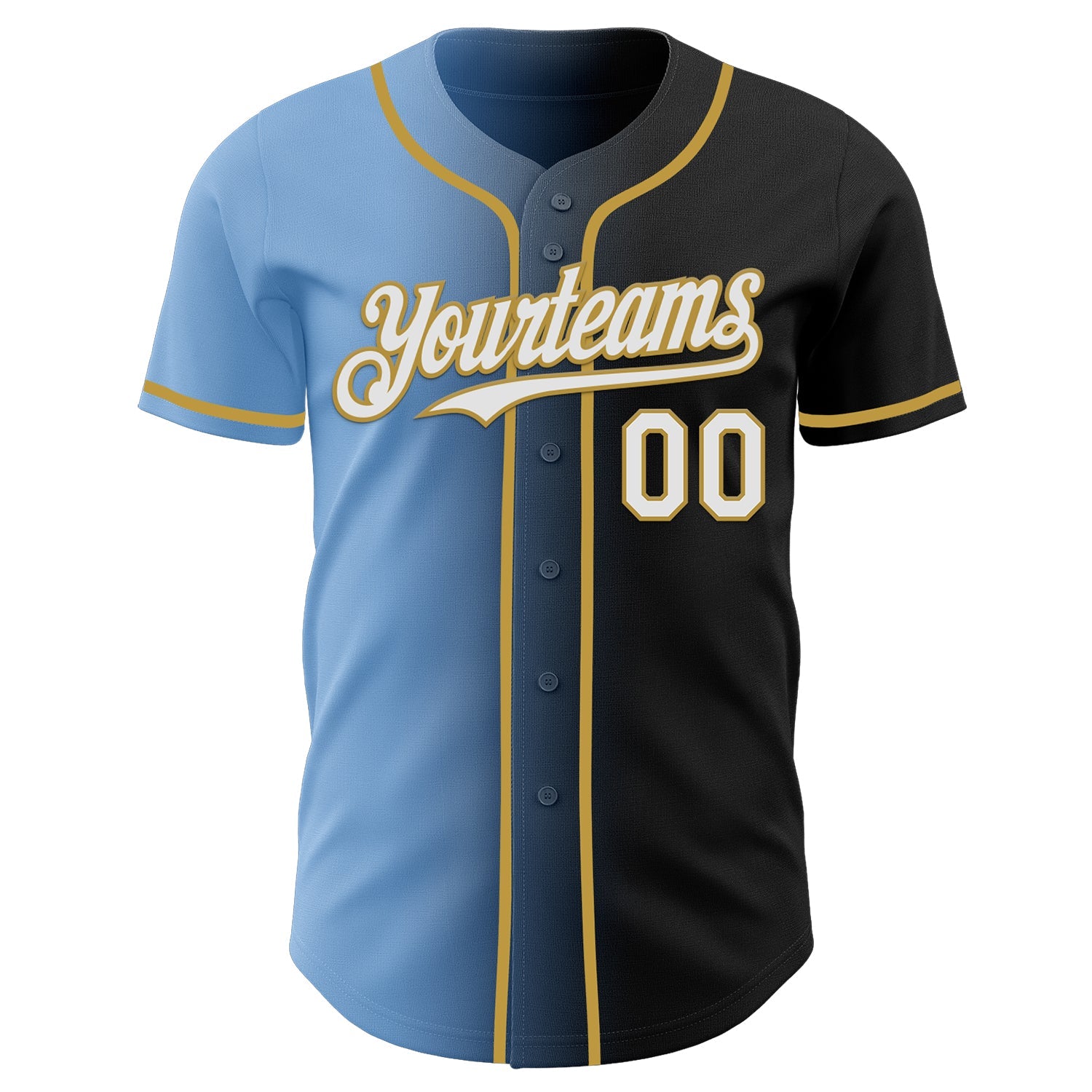 Custom Black White Light Blue-Old Gold Authentic Gradient Fashion Baseball Jersey view 2