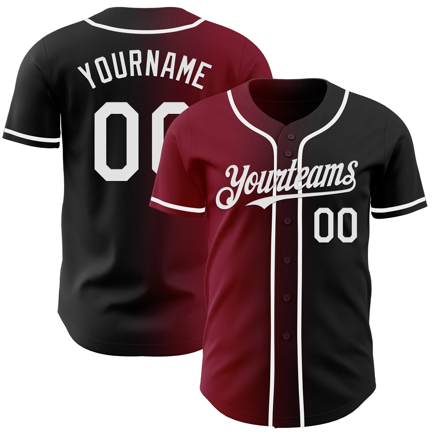 Custom Black White-Crimson Authentic Gradient Fashion Baseball Jersey - Main View