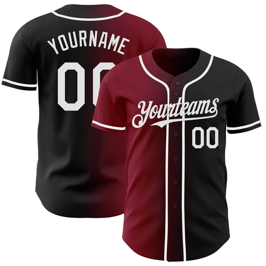 Custom Black White-Crimson Authentic Gradient Fashion Baseball Jersey - Main View