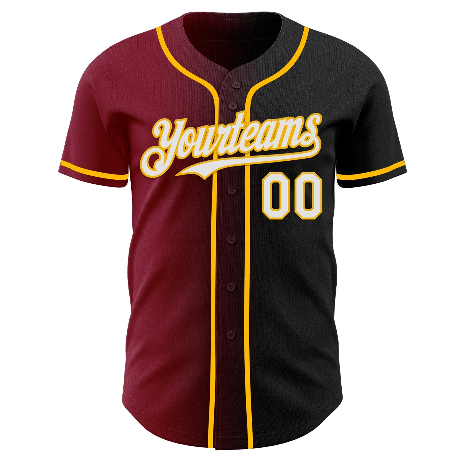 Custom Black White Crimson-Gold Authentic Gradient Fashion Baseball Jersey view 2