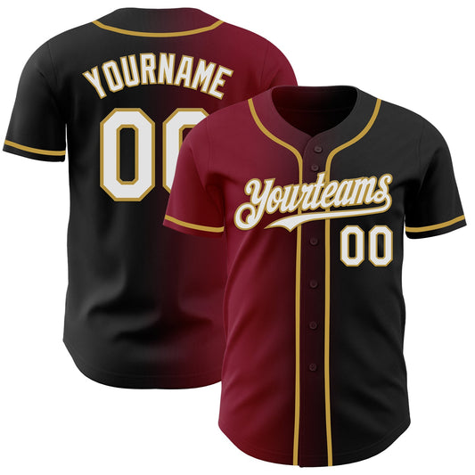 Custom Black White Crimson-Old Gold Authentic Gradient Fashion Baseball Jersey - Main View