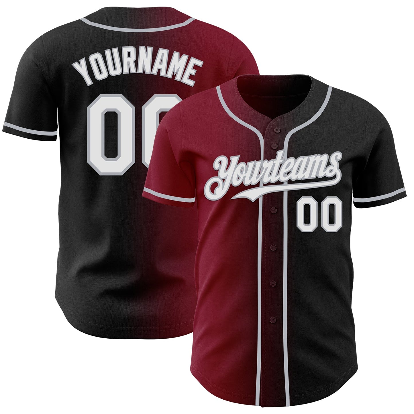Custom Black White Crimson-Gray Authentic Gradient Fashion Baseball Jersey - Main View