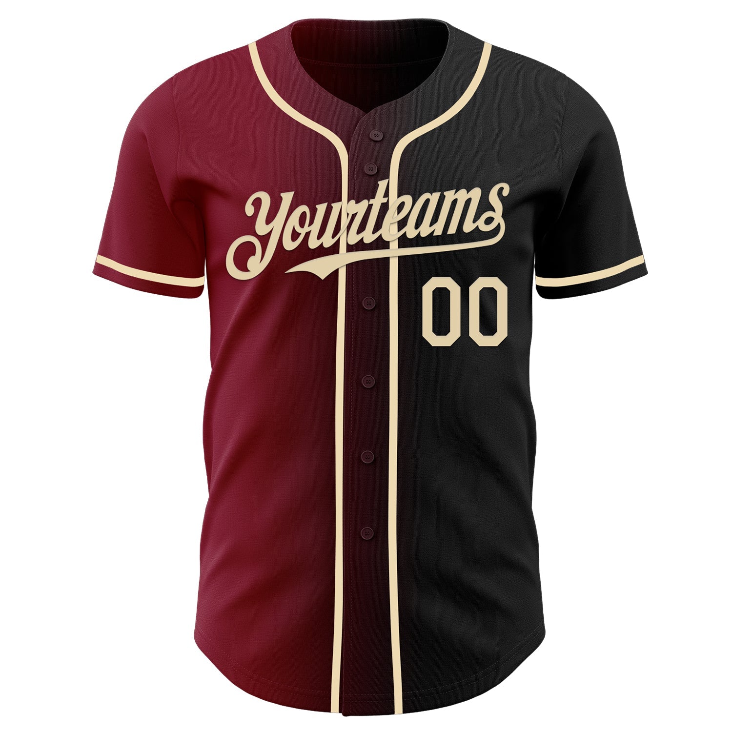 Custom Black Cream-Crimson Authentic Gradient Fashion Baseball Jersey view 2